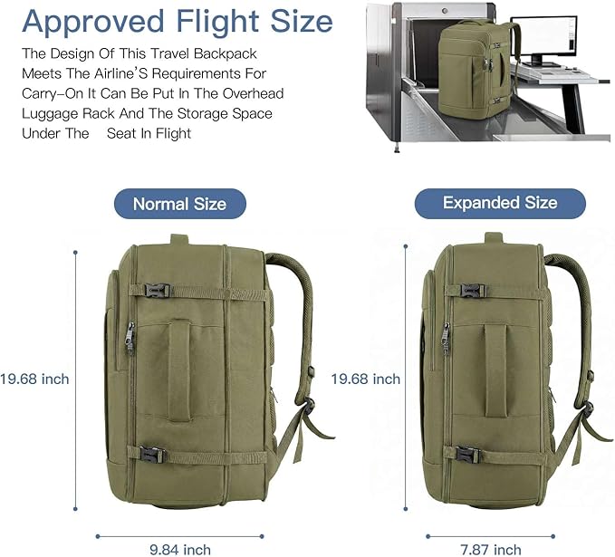 Gieury Travel Backpack, Extra Large 50L Expandable Backpack for Men Women, Carry On Backpack For Airplanes, Travel Essentials Luggage Suitcase Daypack Travel Gift Weekender Bag, Army Green - Image 4