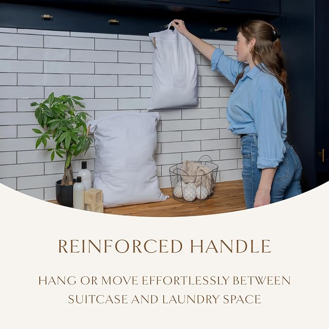 Hayden Hill Luxury Organic Cotton Travel Laundry Bags, Small & Large 2 Pack | Dirty Laundry Bag For Travel & Home, Zippered, Internal Pocket, Fits Luggage and Suitcase, Certified Carbon Neutral, White - Image 5