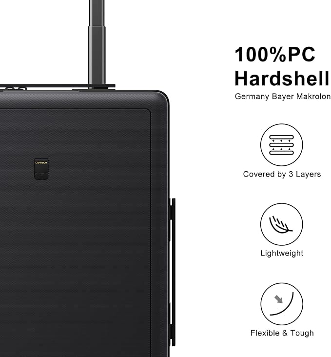 LEVEL8 Luminous Carry on Luggage, 20 Inch Hardside Suitcase Bundle with 4 PC Packing Cubes Organizer Set - Black - Image 4