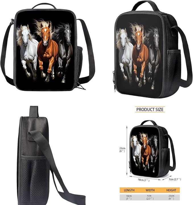 Horse Backpack and Lunch Box for Girls 6-8/8-10 Black Bookbag for 3rd Grade 17in Primary/Elementary School Book Bag and Lunchbox 4PCS Kids Back to School Back Pack Set - Image 5