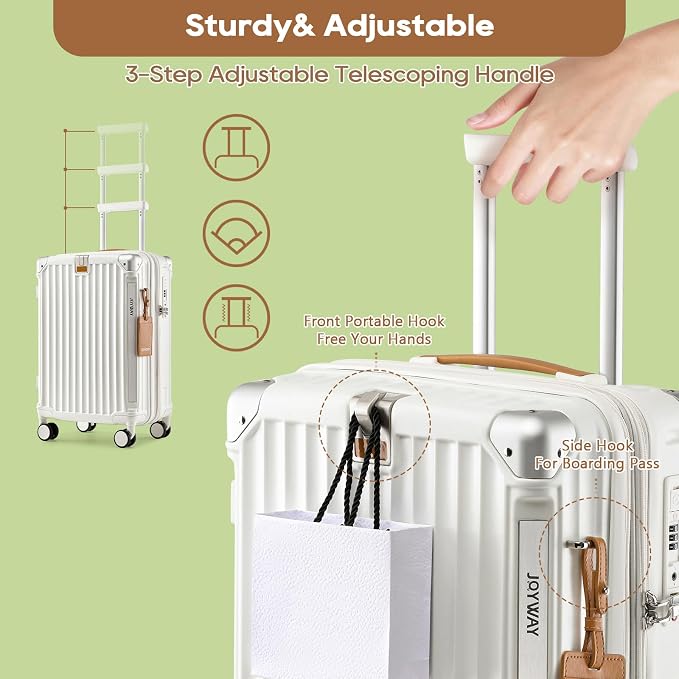 Joyway Carry On Luggage, Expandable Suitcase with Smart Cup Holder and USB Port, 20 IN Hardside Checked with TSA Lock Spinner Double Wheels, White - Image 5