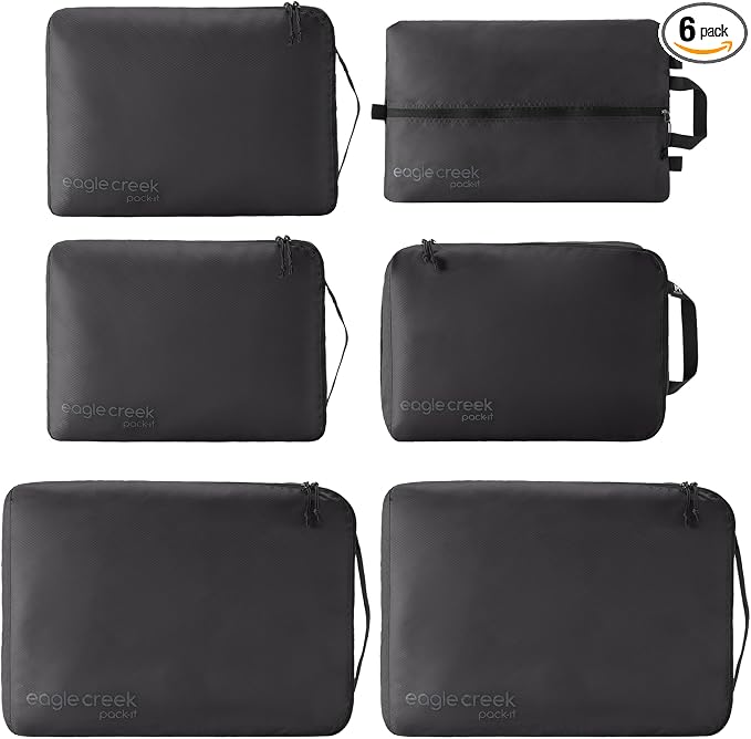 Eagle Creek Pack-It Isolate Extended Stay Set - Includes Shoe Sack, M Clean/Dirty Cube, 2x M Isolate Cube & 2x L - Travel Essentials - Black by EagleCreek