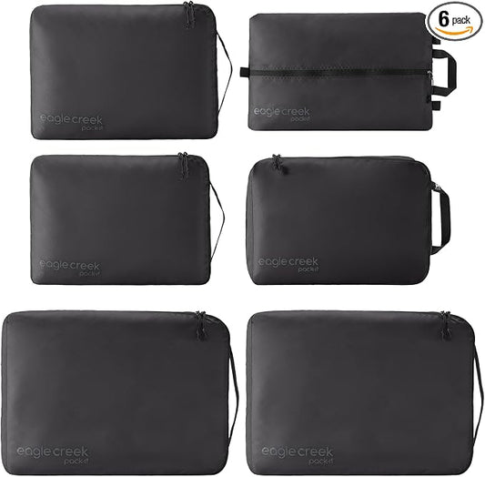 Eagle Creek Pack-It Isolate Extended Stay Set - Includes Shoe Sack, M Clean/Dirty Cube, 2x M Isolate Cube & 2x L - Travel Essentials - Black by EagleCreek