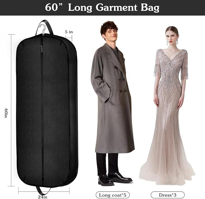 Limoomil 60 Inch 2 Packs Heavy Duty Tear Resistance Wedding Dress Bag for Wedding Travel, Waterproof Dress Cover for Closet Wardrobe. Garment Bag for Gowns, Tuxedos, Dress, Long Coats. Darkgrey - Image 2
