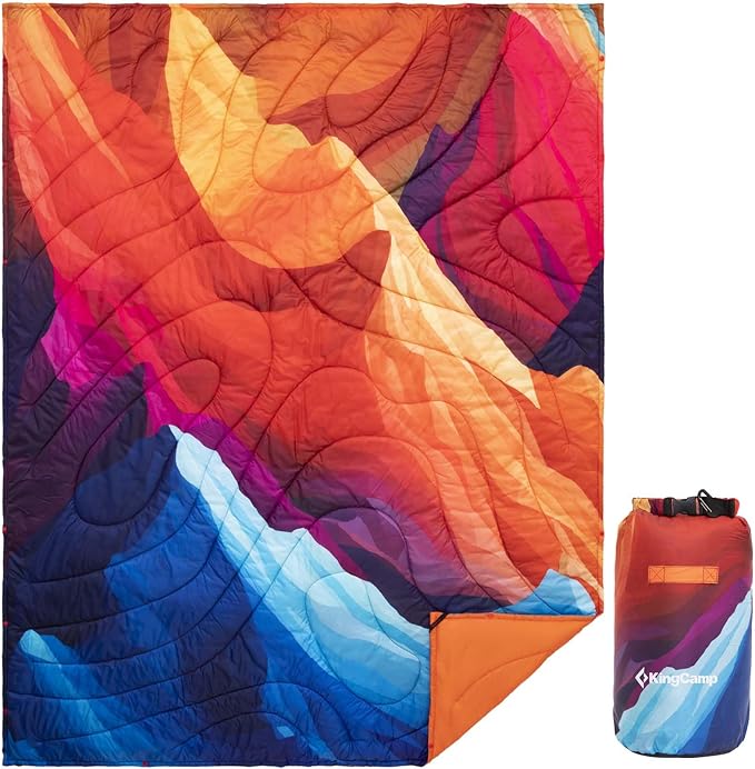 KingCamp Ultralight Camping Blanket, Packable Down Alternative Puffy Printed Wearable Blanket with Snap Buttons & Corner Loops Weatherproof Quilt for Outdoor Travel Stadium (78.7"L x 57.1"W, PEAK) by KingCamp