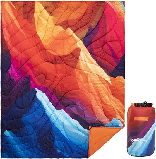 KingCamp Ultralight Camping Blanket, Packable Down Alternative Puffy Printed Wearable Blanket with Snap Buttons & Corner Loops Weatherproof Quilt for Outdoor Travel Stadium (78.7"L x 57.1"W, PEAK) by KingCamp