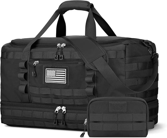 Travel Bag for Men Women, Gym Bag & Tactical Duffle Bags for Travel, Carry on with Toiletry Bag and Shoe Compartment, Weekender Overnight Trip with Wet Pocket for Workout Medical, Black by ETRONIK