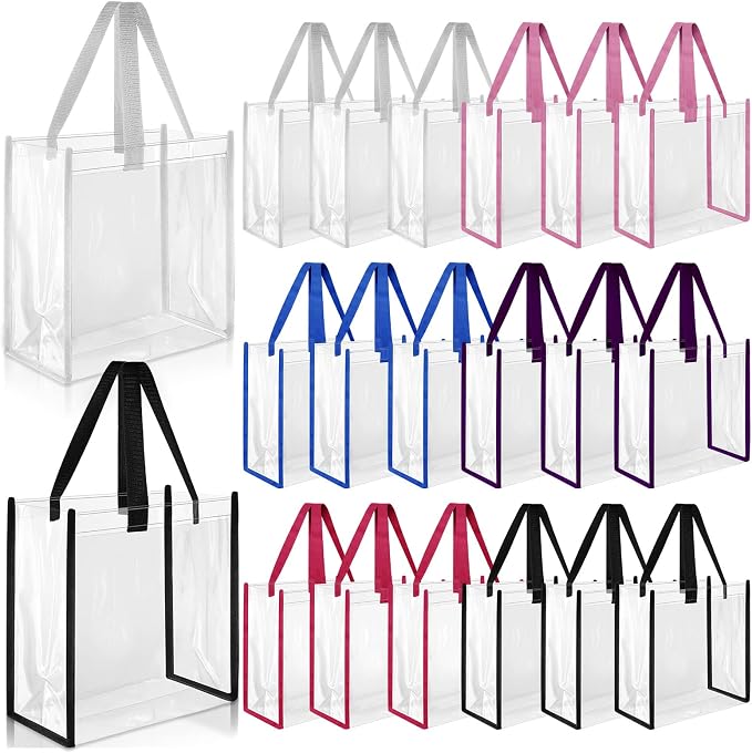Saintrygo 20 Pack Clear Tote Bags Bulk 12 x 12 x 6 PVC Plastic Tote Bag with Handles for Stadium Work Beach Sports(Mixed Color) by Saintrygo