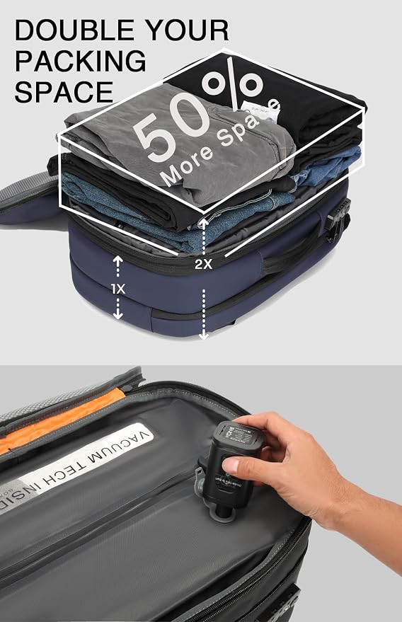 Vacuum Seal Travel Backpack 45L with Pump - Expandable Air Compression System, Water-Resistant Business TSA Lock, Laptop Backpack, Carry-On Suitcase Luggage, Gifts for Men - Image 4