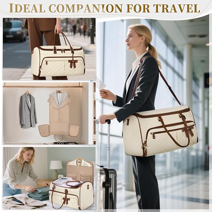 RAINSMORE Garment Bags for Travel Women Convertible Garment Duffle Bag for Hanging Clothes, Large Carry On Garment Bag with Shoe Bag & Wet Pocket, Foldable Dress Suit Business Travel Weekender Bags - Image 5
