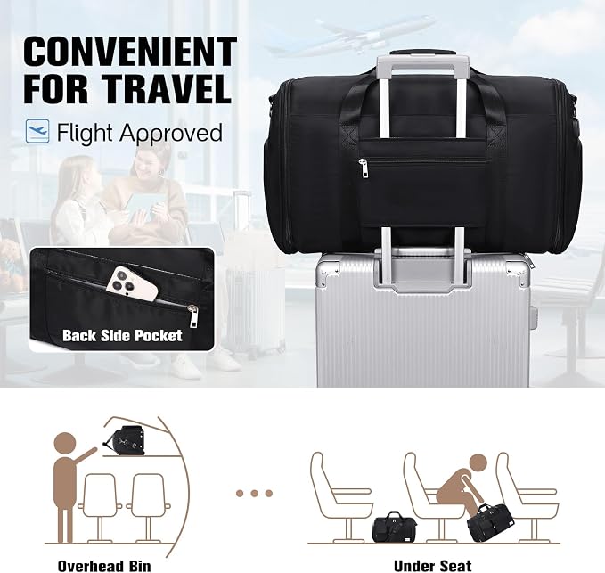 ACESAK Garment Bags for Travel, 2 in 1 Convertible Carry On Duffle Bag Suit Bags Foldable Backpacks with Shoe Compartment & Toiletry Bag, Hanging Bags for Clothes Dress Suit for Men Women Gift (Black) - Image 4