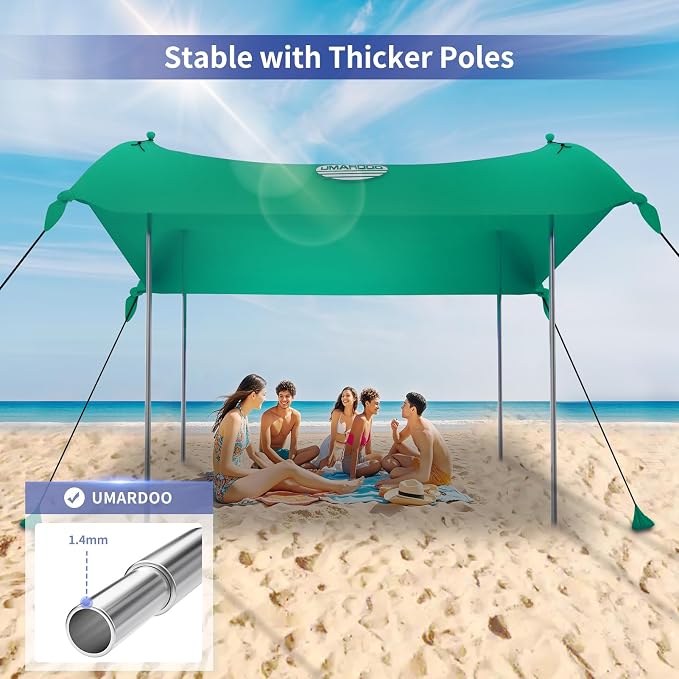 UMARDOO Family Beach Tent Canopy Sun Shade Portable, Large Compact Beach Sun Shelter Easy Setup with Packable Bag for Outdoor Travel (Green, 10X10 FT. 4Poles) - Image 5