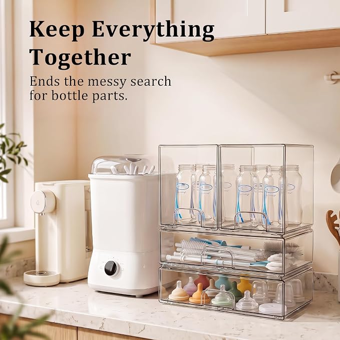 Clear Stackable Storage Drawers: Baby Bottle Storage Organizer, Acrylic Bottles Station Organizer Container for Countertop, Vanity, Bathroom, Cabinet Organization - 4 Pack - Image 3