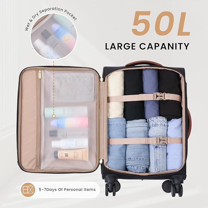 LOVEVOOK Carry on Luggage 22x14x9 Airline Approved, Waterproof Carry on Suitcase with 3 Pouches,Lightweight Softside Underseat Travel Luggage with 360° Spinner Wheels,TSA Lock for Travel Business - Image 3