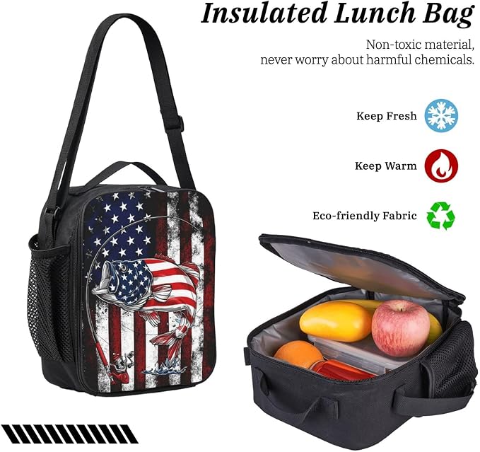 USA Fish Kid Backpack Set with Lunch Bag & Pencil Case Large Capacity School Bag 17 Inch Bookbag for Boy Girl - Image 5