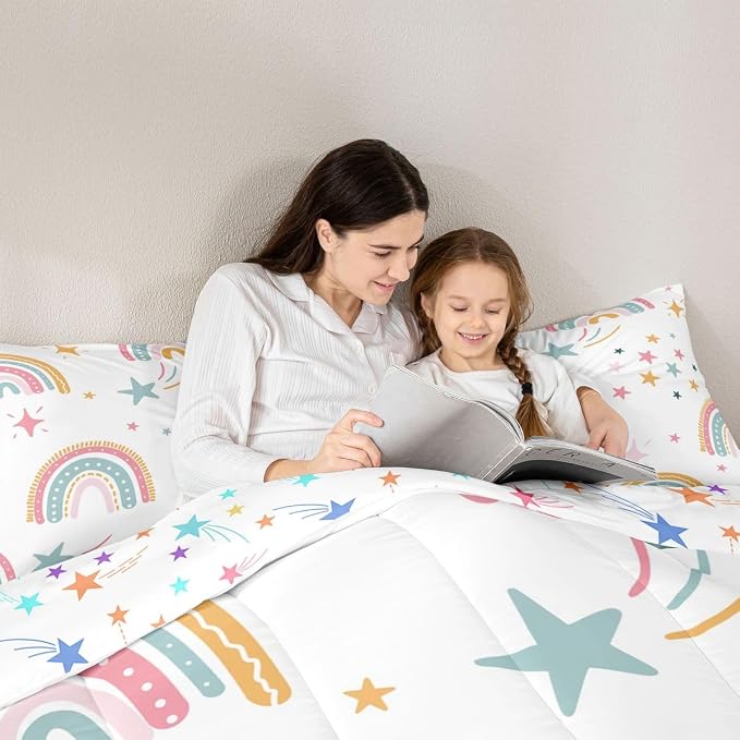 Erosebridal Rainbow Duvet Insert King Cartoon Rainbow Comforter Set, Colorful Iridescent Confetti Bedding Set for Kids Boys Girls Teens Women Bedroom Decor, Hand Drawn Quilt with 2 Pillow Cases - Image 5