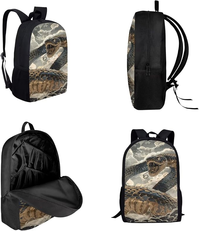 17 Inch Animal Print School Backpack And Lunch Box Set for Kids Lightweight Cool Snake Backpack for Boys Girls Sturdy School Bag with Insulated Lunchbox Pencil Case Student Bookbag - Image 3
