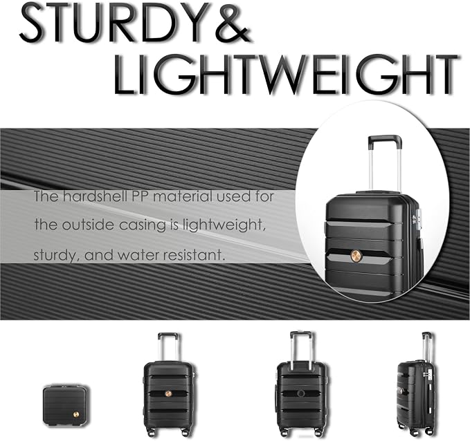 Somago 20 Inch Carry On Luggage Sets Hardside Suitcase with Double Spinner Wheels and TSA Lock YKK Zipper (Classic Black,14/20) - Image 5