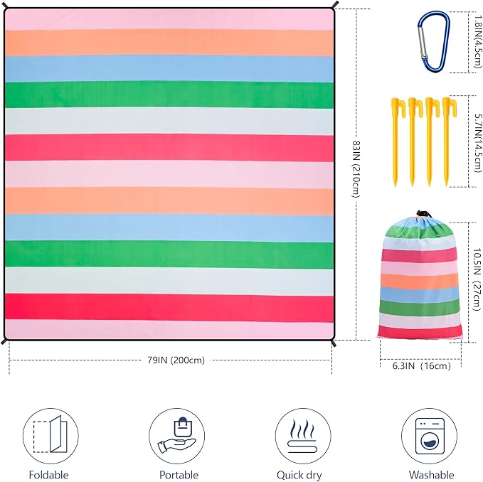 HIHOHO Beach Blanket Waterproof Sandproof Extra Large Beach Mat 79" X 83"/120"x108"for 1-8 Adults Quick Drying Durable Outdoor Picnic Mat for Beach Travel Camping Hiking - Image 2