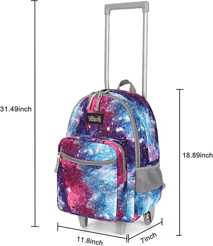 Tilami Rolling Backpack 18 inch Double Handle with Lunch Bag Wheeled Kids Backpack for Girls and Boys, Galaxy - Image 7