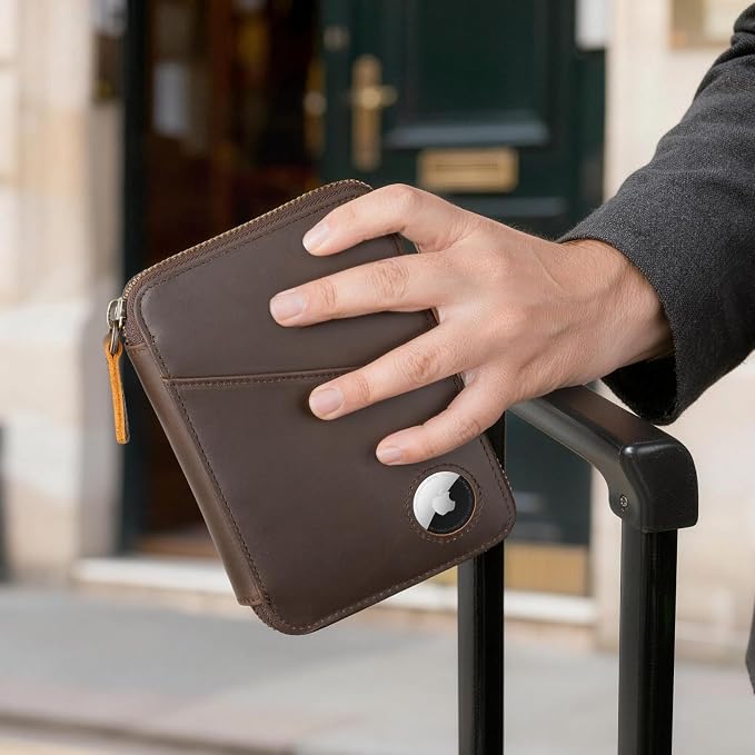 Polare Leather Pilot Wallet Passport Holder RFID Blocking Tri-fold Travel Cover Document Organizer for Aviation Professionals (Dark Brown(YKK Zipper with AirTag Slot)) - Image 8
