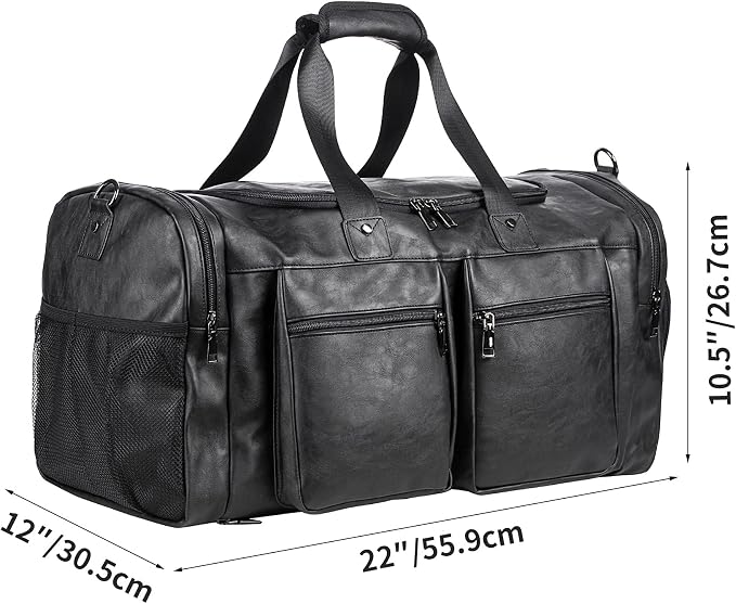 Travel Bag with Shoe Pouch,Weekender Overnight Bag Leather Large Carry On Bag - Image 5