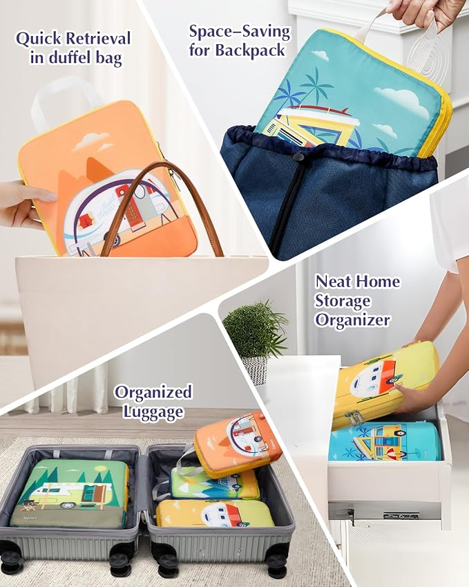 Gonex 10-Piece Compression Packing Cubes with Travel Organizer Set | Unique Printed Design, Ripstop Fabric, Double-Zip Compression, Shoe Bag, Laundry Bag, Accessories Bag - Image 7