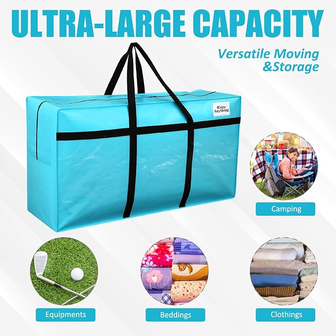 Windyun 4 Pack 57 Gallon Extra Large Moving Bags XXL Heavy Duty Storage Bag with Strong Zipper Handle Jumbo Big Tote Box Foldable for College Dorm Travel Clothes Duffle Blanket Pillow(Lake Blue) - Image 4