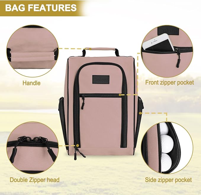 Goloni Golf Shoe Bag for Men Women, Ventilated Golf Shoe Bag with Side Pockets, Lightweight Portable Golf Shoe Carrier for Golf Shoes, Tees, Balls & Accessories,Light Pink - Image 3