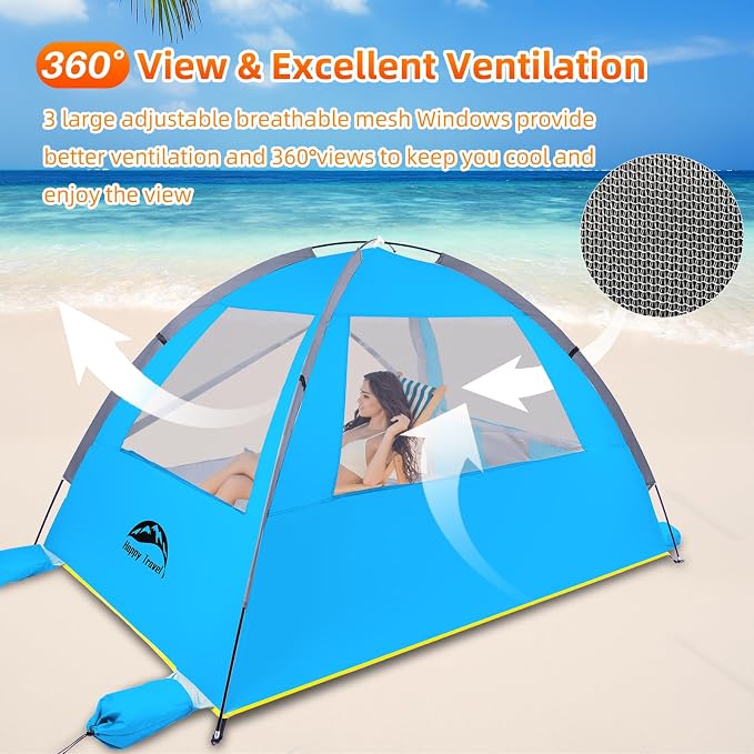 Happy Travel Beach Tent, UPF 50+ UV Protection Sun Shade Shelter for 3/4/5/6/7/8 Person, Portable Beach Canopy for Family & Baby, Lightweight & Easy Setup Beach Cabana with 3 Ventilation Mesh Windows - Image 5