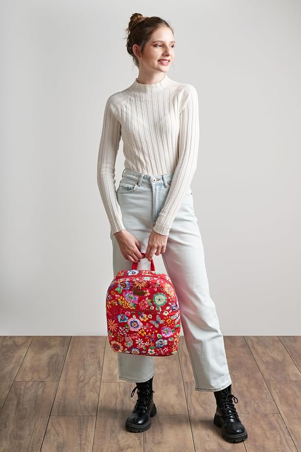Maison d' Hermine Backpack for Women Men Cotton Shoulder Multipurpose Rucksack with Small Pouch Lightweight Multi Pocket for Travel Work Beach Perfect for Spring Summer (Happy Florals - Red) - Image 8
