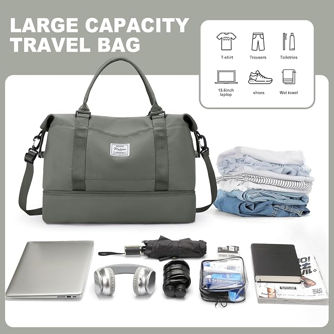 Weekender Bags for Women, Travel Duffel Bags with Shoe Compartment,Personal Item Travel Bag for Airlines, Carry on Overnight Tote Bag for Women，Olive Green - Image 4