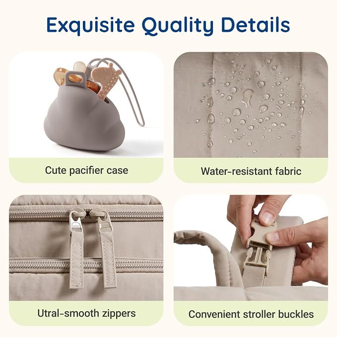 mommore Diaper Bag Backpack, Baby Bag with Waterproof Changing Pad and Stroller Straps for Toddler, Diaper Backpack for Mom Dads with Insulated Pockets & Pacifier Case, Baby Essential, Coffee - Image 6