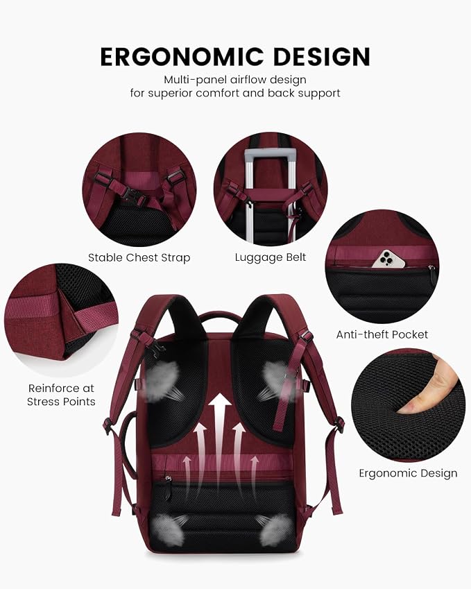LOVEVOOK Carry on Backpack, 45L Large Travel Backpack for Women Men Airline Approved, Expandable Large Suitcase Backpacks With 4 Packing Cubes, Aer Travel Pack 3, Water Resistant Weekender Bag - Image 8