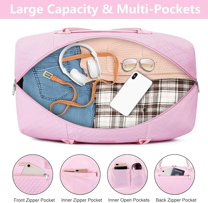 ITIEZY Weekender Overnight Bag for Women - Large Travel Duffel Bag with Shoe Compartment, Gym Duffel Bag Hospital Bag Carry On Tote Bags for Airplanes with Crossbody Bag Toiletry Bag 3Pcs Set - Image 4
