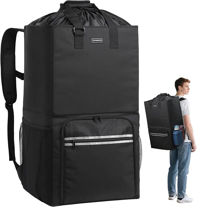 Vorspack Laundry Bag Backpack - 125L Extra Large Laundry Bags with Shoulder Straps Heavy-duty 2 in 1 Laundry Hamper Basket for College Dorm Camp Laundromat Room Essentials - Black by Vorspack