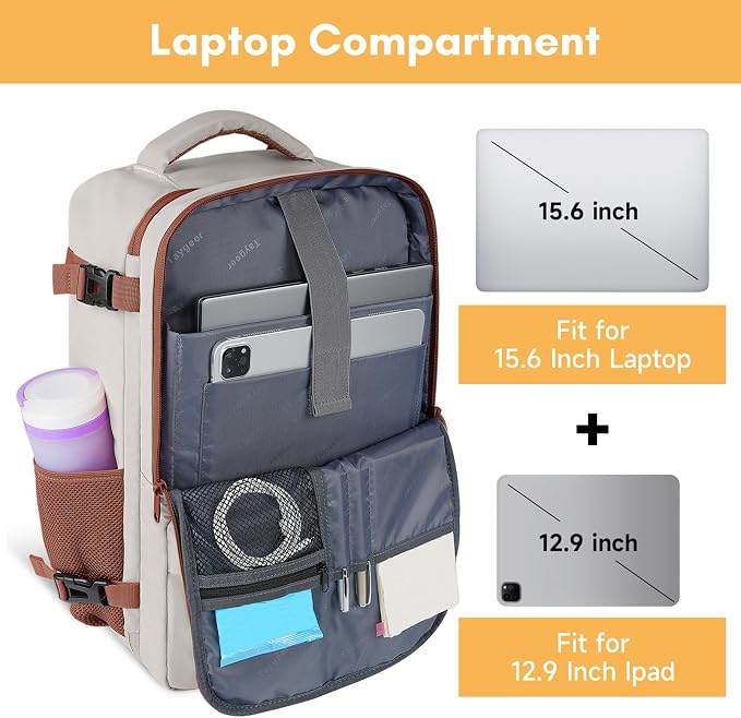 Taygeer Backpack for Women, College Backpack with Laptop Compartment | Travel Laptop Mochila Carry On Luggage with Shoe Pouch, Airline Approved Personal Item Bag For Weekender Hiking, Khaki White - Image 5