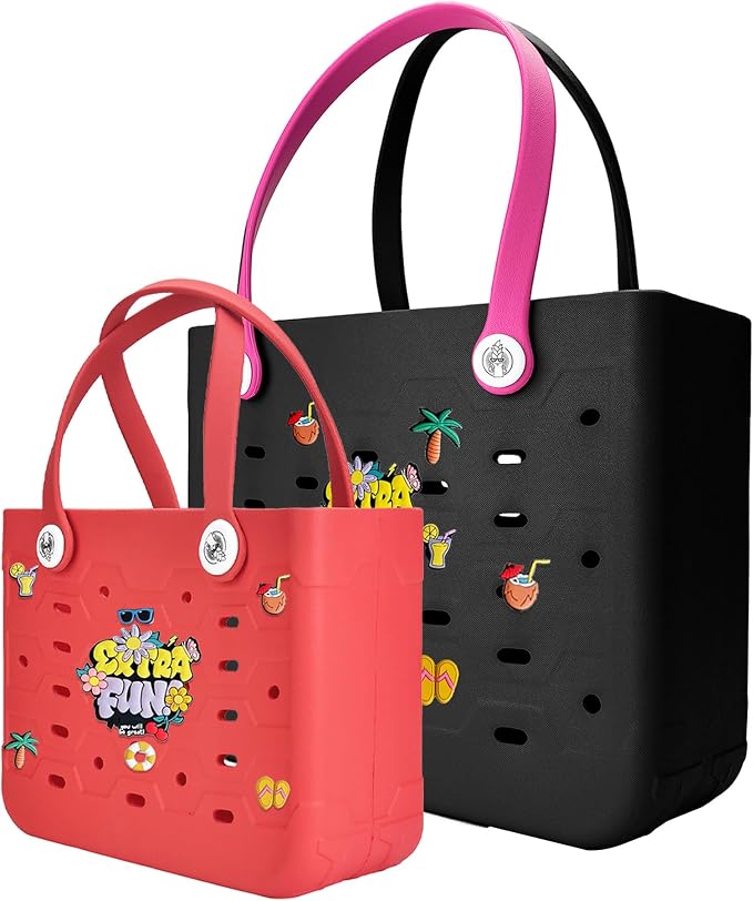 2-Pack Beach Bags Medium & Small,Waterproof Sandproof Rubber Tote Set for Women Men, Vacation Pool Boat Essentials by Unknown