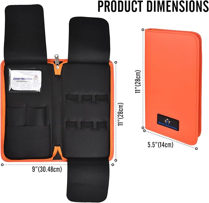 Leather 5 Scissor & Shear Storage Case for Hairstylist - Hairdresser -Scissor Holder Perfect for home-saloon use (Orange) - Image 3
