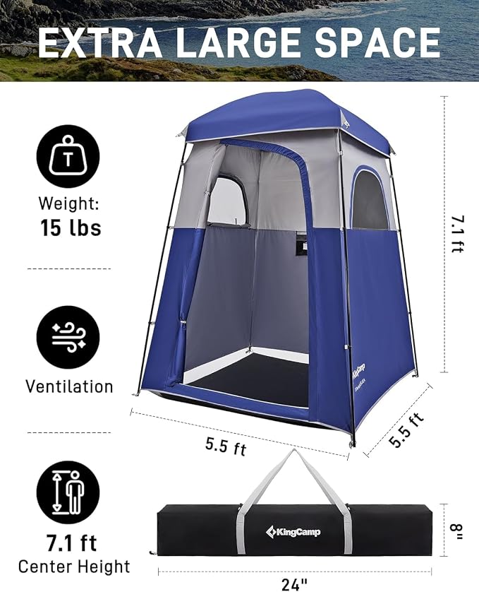 KingCamp Shower Tent, Portable Privacy Tent Outdoor Camping 1/2 Room Toilet Tents with Shower Bag & Dressing Room for Beach, Camping & Hiking - Image 2