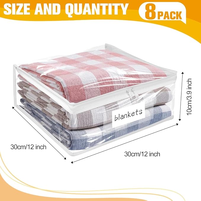 Plastic Storage Bags with Easy-Glide Zipper, Pack of 8, Durable Clear Vinyl Zippered Storage Bags for Clothes Sweaters Comforters Blankets Sheets Bedding (12 x 12 x 3.9 Inch, White) - Image 3