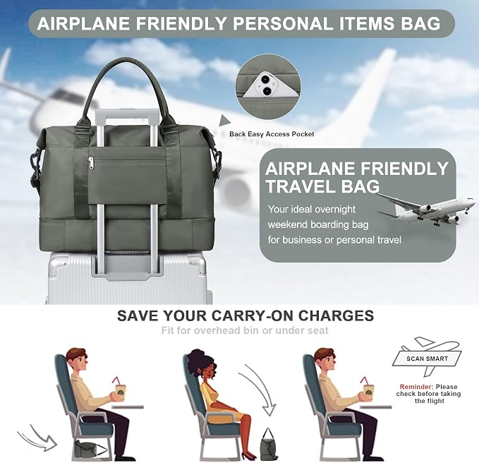 Weekender Bags for Women, Carry-On Overnight Travel Duffel Bag | Travel Bag with Shoes Compartment & Toiletry Bag, Extra Large, 3 Pcs Set - Image 7