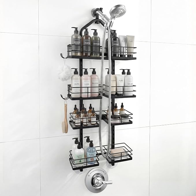 4-Tier Hanging Shower Caddy for Handheld Showerhead, Heavy-Duty Stainless Steel with Dual-Rotating Clamp, Matte Black by YTYLSJ