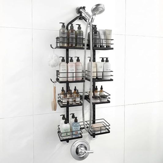 4-Tier Hanging Shower Caddy for Handheld Showerhead, Heavy-Duty Stainless Steel with Dual-Rotating Clamp, Matte Black by YTYLSJ