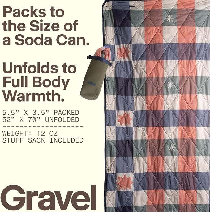 Gravel UltraPak™ Packable Puffy Camping Blanket – Lightweight Outdoor Blanket Waterproof for Camping, Hiking & Travel – Compact Puffy Blanket, Durable 20D Nylon, Easy Clean, Hands-Free Snap, Plaid - Image 2