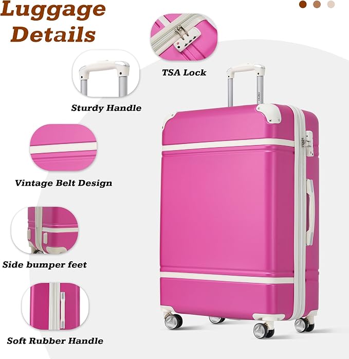 Merax Luggage Set,24 IN Hardside Suitcase with Duffel Bags,3 Piece Expandable Luggage with Spinner Wheels, Vintage Luggage with TSA Lock Lightweight,(Pink) - Image 3