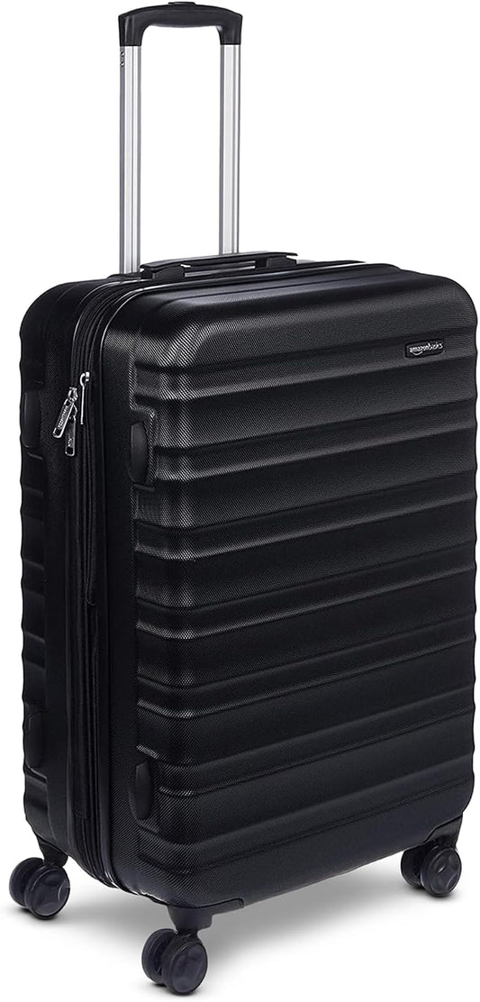 Amazon Basics 26" Hardside Medium Checked Luggage, Expandable For Up to 15% More Space, With Scratch-Resistant Surface, Four Multi-directional Wheels, Black by AmazonBasics