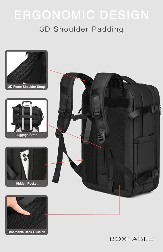 Vacuum Seal Travel Backpack 45L with Pump, Expandable Carry On Backpack with Air Compression System, Water Resistant TSA Lock, Fits 16" Laptop for Travel - Image 6