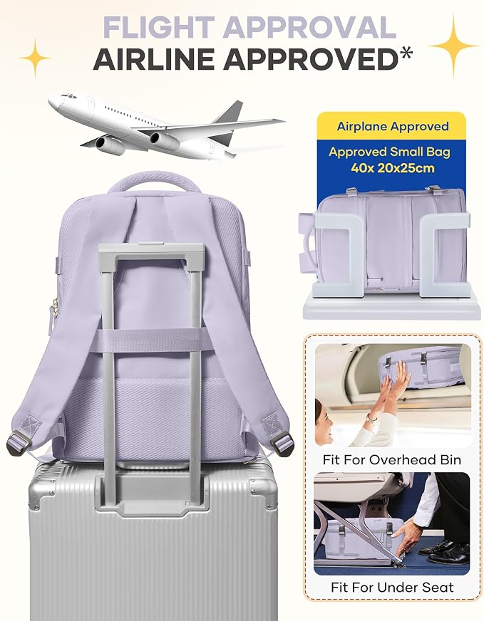 coofay Large Carry On Backpack Flight Approved Personal Item Travel Backpack For Women Airline Approved Waterproof Sports Luggage Backpack Casual Daypack Small Hiking Backpack Purple Backpack - Image 8