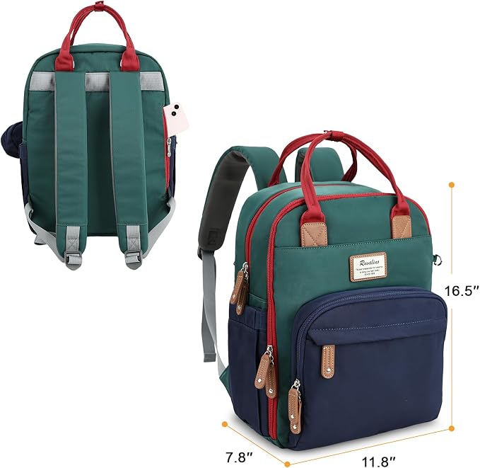 RUVALINO Diaper Bag Backpack-Multifunction Baby Travel Bag with Changing pad, Insulated Bottle Holders & Pacifier Case, Large Capacity, Waterproof, Red-Green-Blue - Image 2